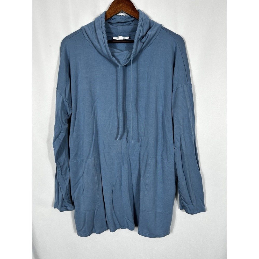 J Jill Pure Jill Blue Eco Terry Cowl Neck Stretch Pullover Quiet Luxury Size L
